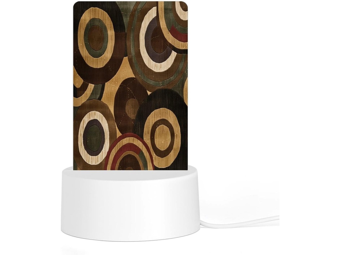 Luminária noturna LED acrílica plug and play com base de plástico, núcleos marrom e bege, iluminação uniforme.