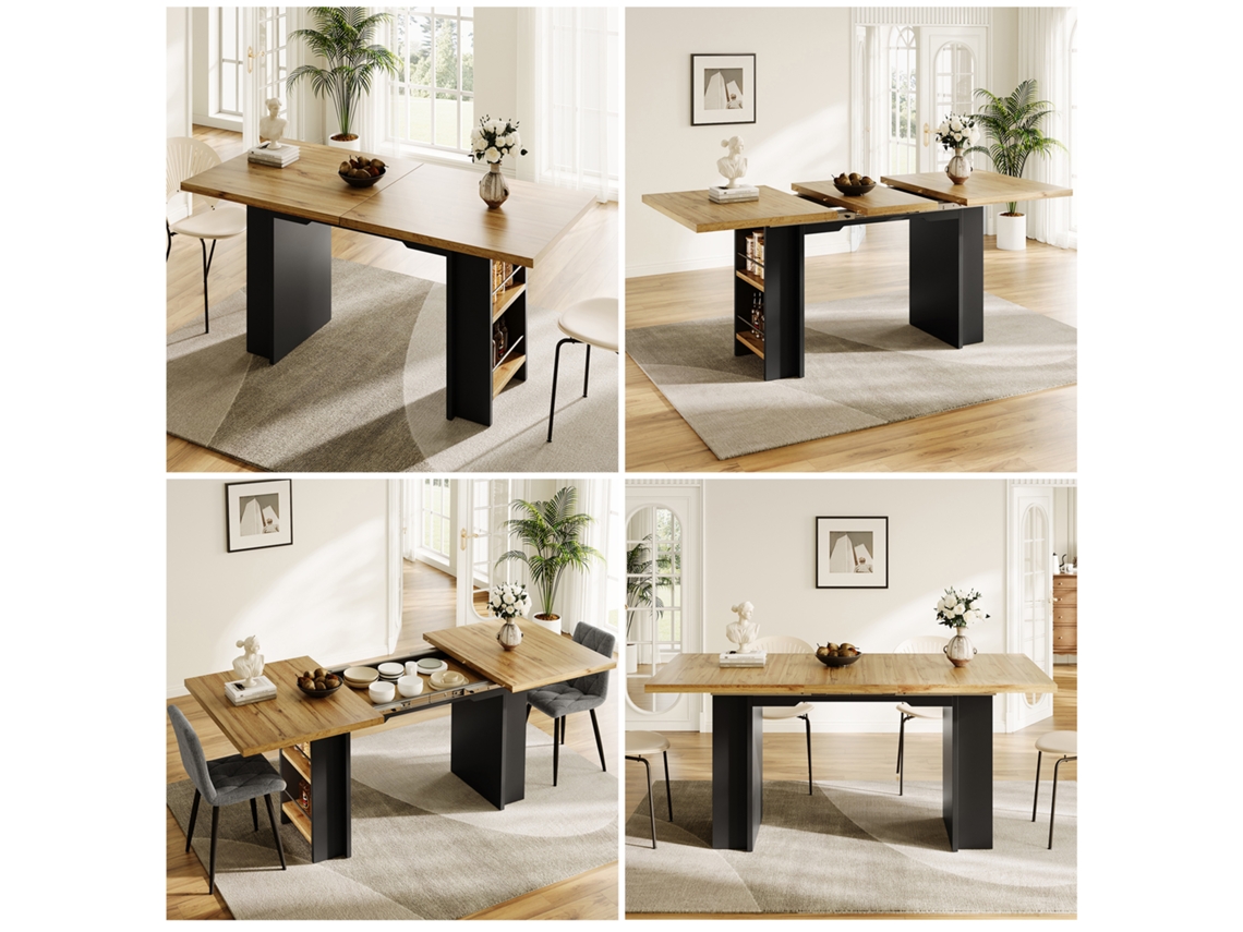 Esstisch Teleskoptisch 120-160x80 Cm Ausziehbar Mit Regalen Küchentisch Für Küche Wohnzimmer Holzfarben