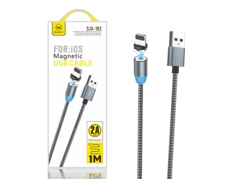 Cabo Usb para Apple Iphone 15 Plus MIMACRO Lightning Sjx 182 Magnético Rotação 360º 1M 2A Cinzento