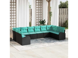 Vidaxl Conjunto De Sofá De Jardim 10 Unid. Preto E Turquesa Vime Pe