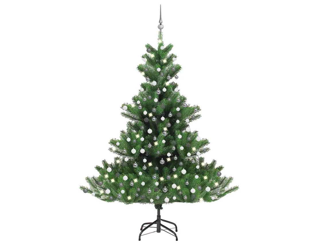 Vidaxl Árvore Natal Artif. Luzes Led/bolas 210cm Abeto Caucasiano Verde
