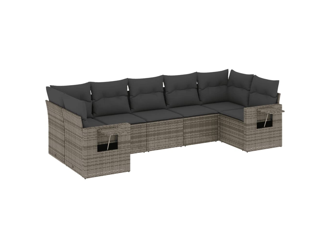 Conjunto de 7 sofás para jardim com almofadões Vime Pe Cinzento MAISON EXCLUSIVE (7 peças)