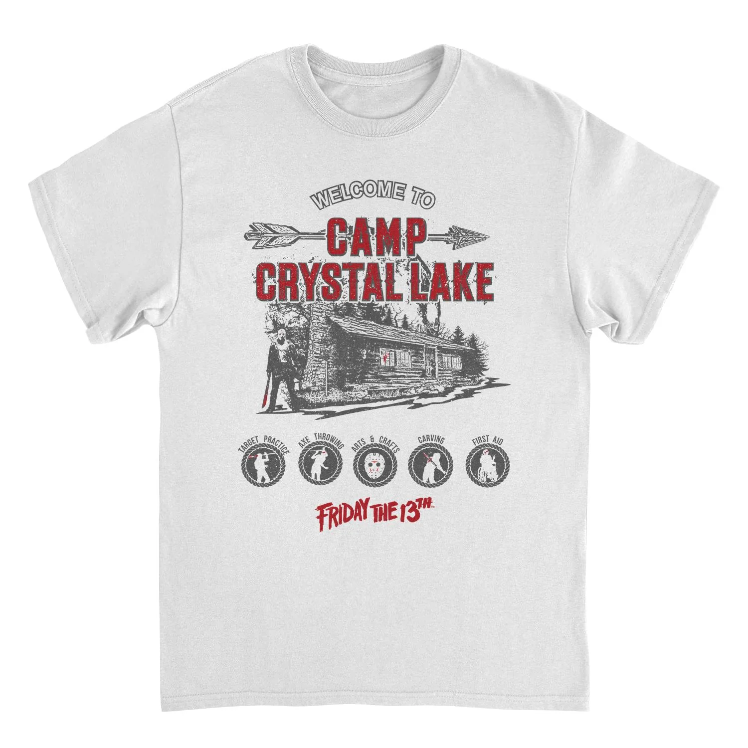 Unisex Adult T-shirt Rockinstone Friday The 13th Camp Crystal Lake Activities Whitesizes