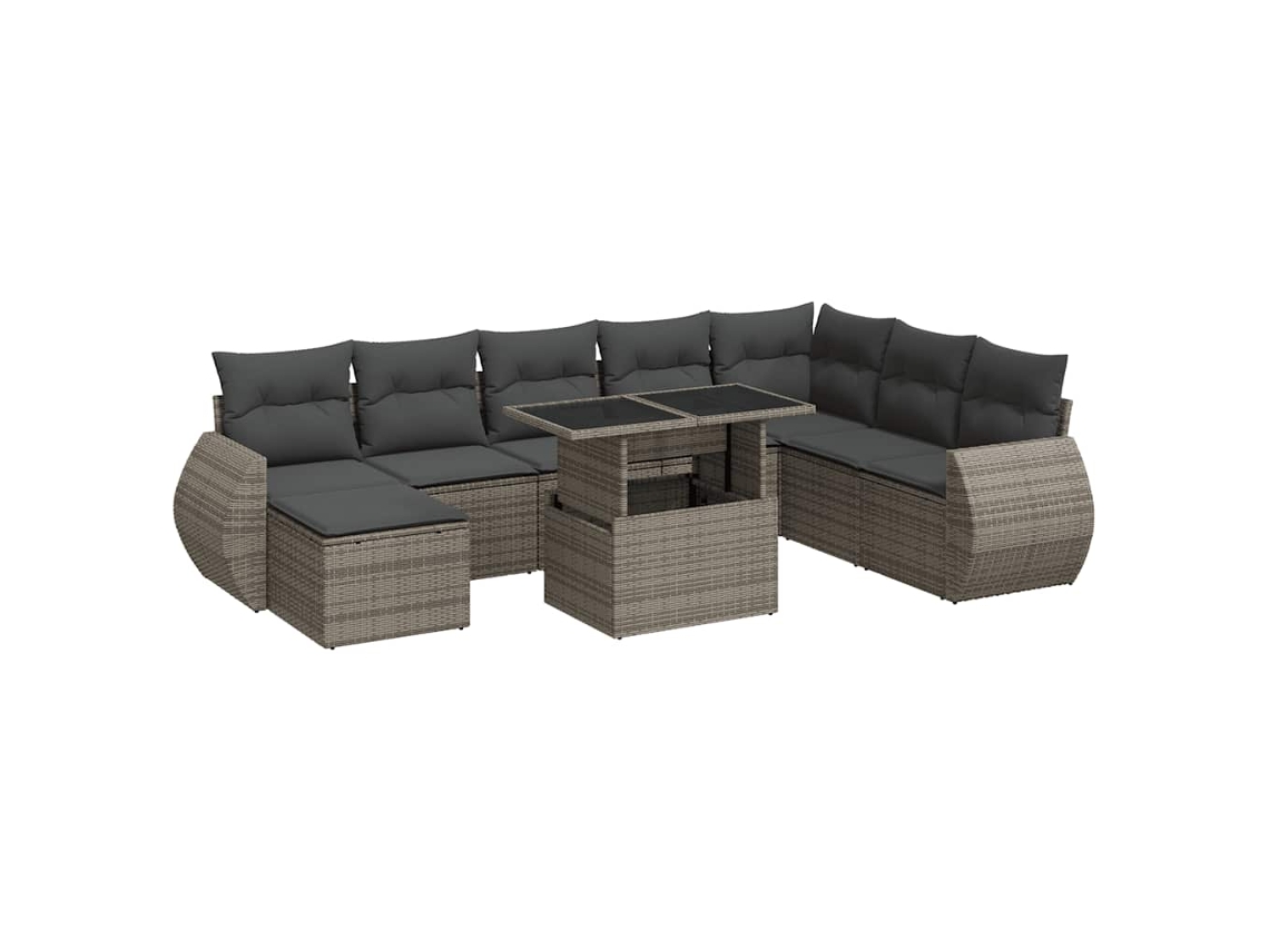 Conjunto de 9 sofás para jardim com almofadões Vime Pe Cinzento MAISON EXCLUSIVE (90x200 cm)