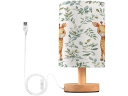 Abajur De Cabeceira Led Em Formato Girafa, Perfeito Para Quarto, Leitura Com Cúpula De Tecido, Base De Madeira E Porta