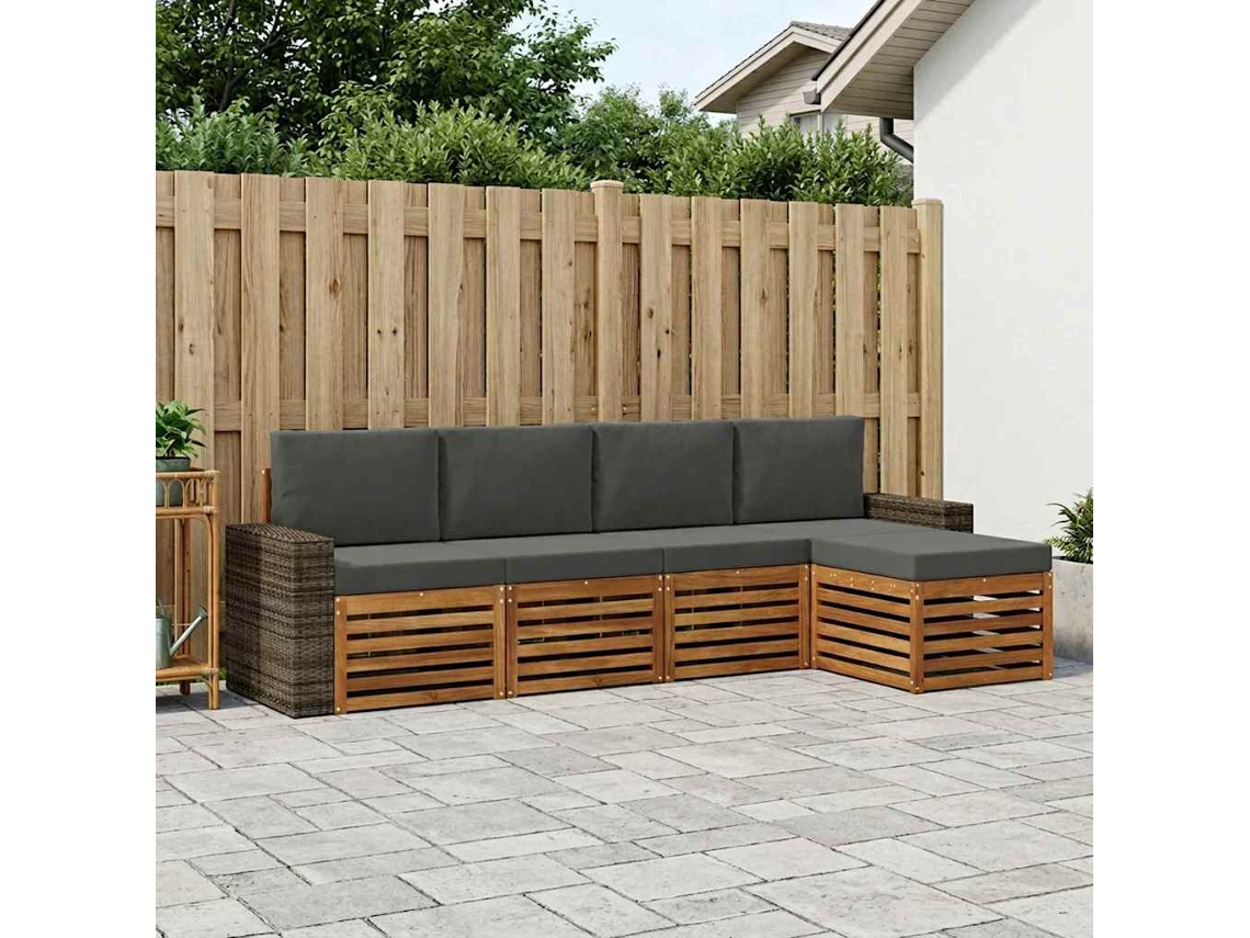 Vidaxl Conjunto De Sofás Para Exterior 5 Pcs Natural E Antracite