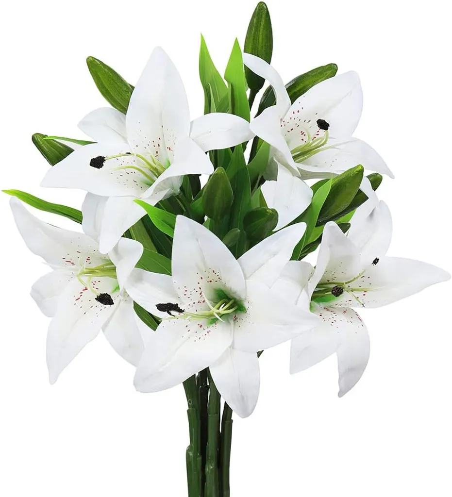 Pacote com 5 Ramos de Lírios Artificiais Toque Realista, Flores Artificiais para Casamentos, Casas AQUAFORGE