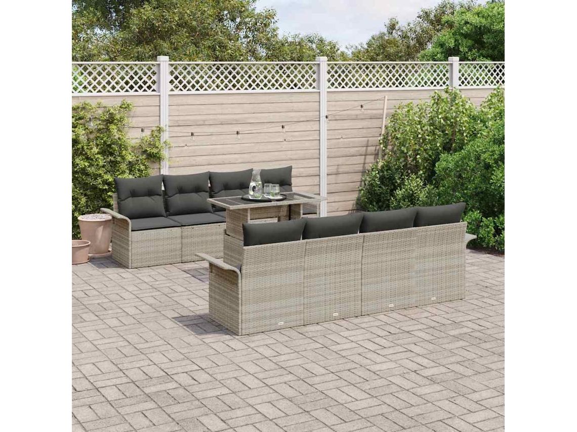 Vidaxl Conjunto De Sofá De Jardim 9 Unid. Cinzento-claro