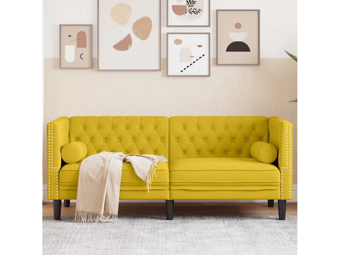 Vidaxl Sofá Chesterfield Com Rolos 2 Lugares Veludo Amarelo