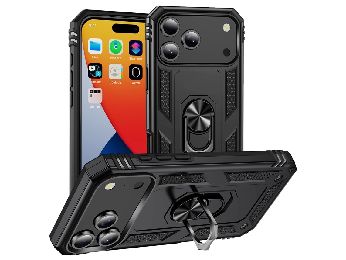 Capa Híbrida À Prova De Choque Para Iphone 17 Pro, Preta.