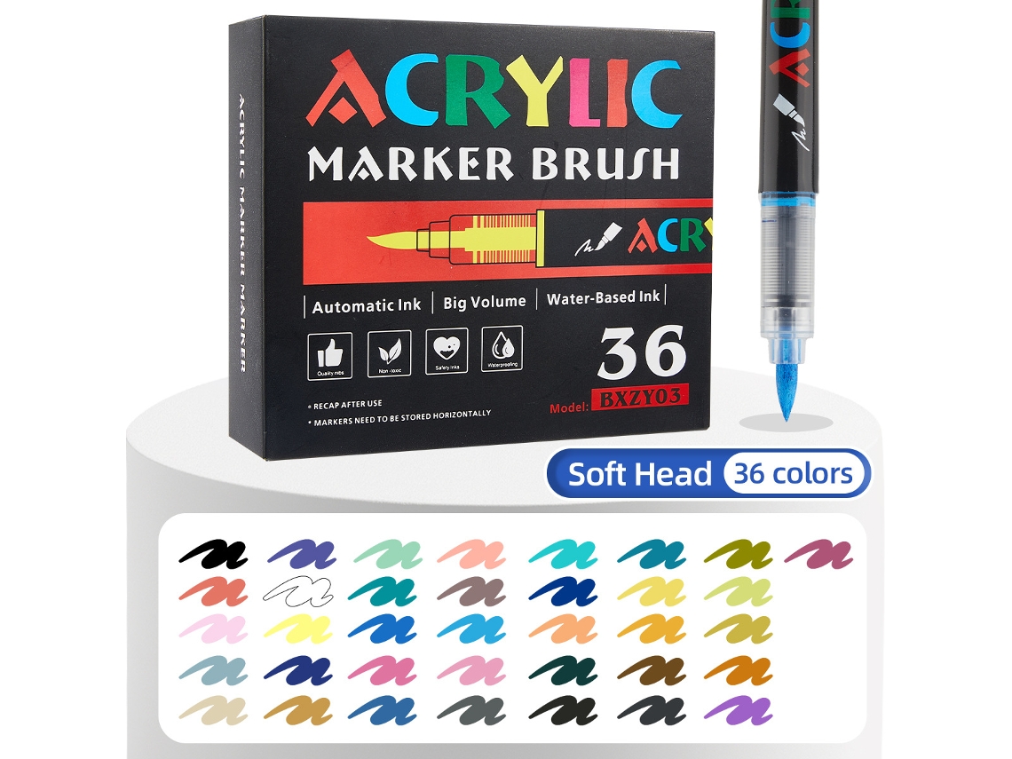 Marcadores, Caneta para Desenho para Estudantes, Acrílica com Ponta Macia AQUAFORGE (36 Unidades)
