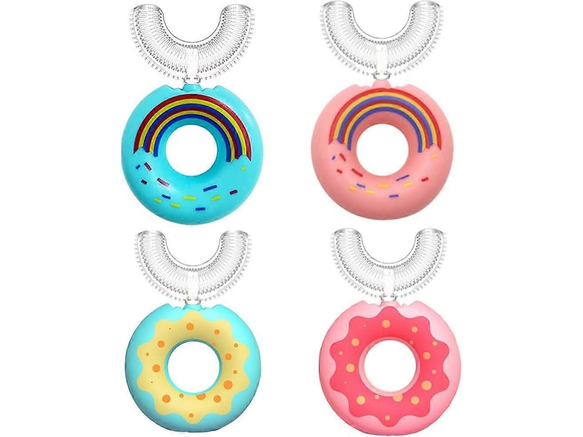 Kit com 4 Escovas de Dentes Infantis, Cabeça Silicone Grau Alimentício, Linda Escova Infantil em Forma To U 360° para Crianças GOKOCO