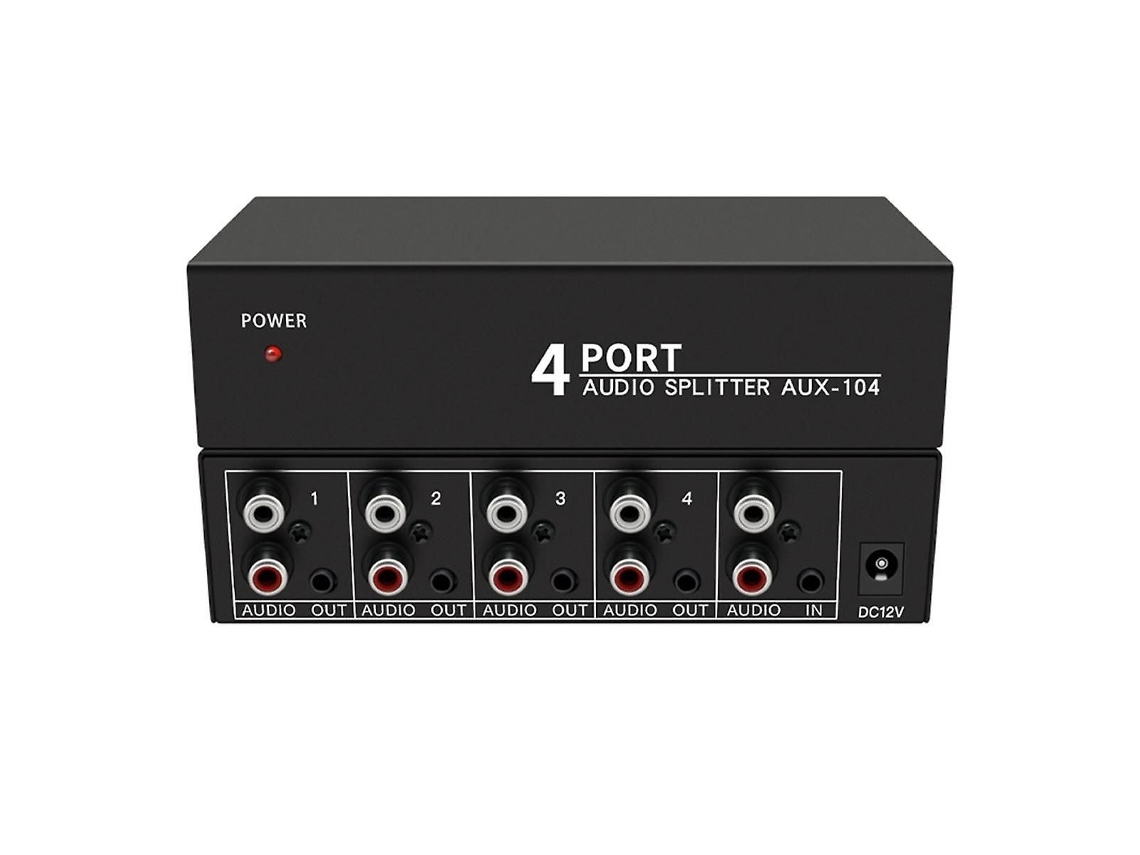 Divisor de áudio estéreo 1x4 com RCA e auxiliar, plugue europeu | S/MARCA