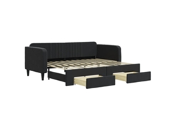 Sofá cama com Gavetão e Gavetas 90x200 Cm Veludo Preto MAISON EXCLUSIVE