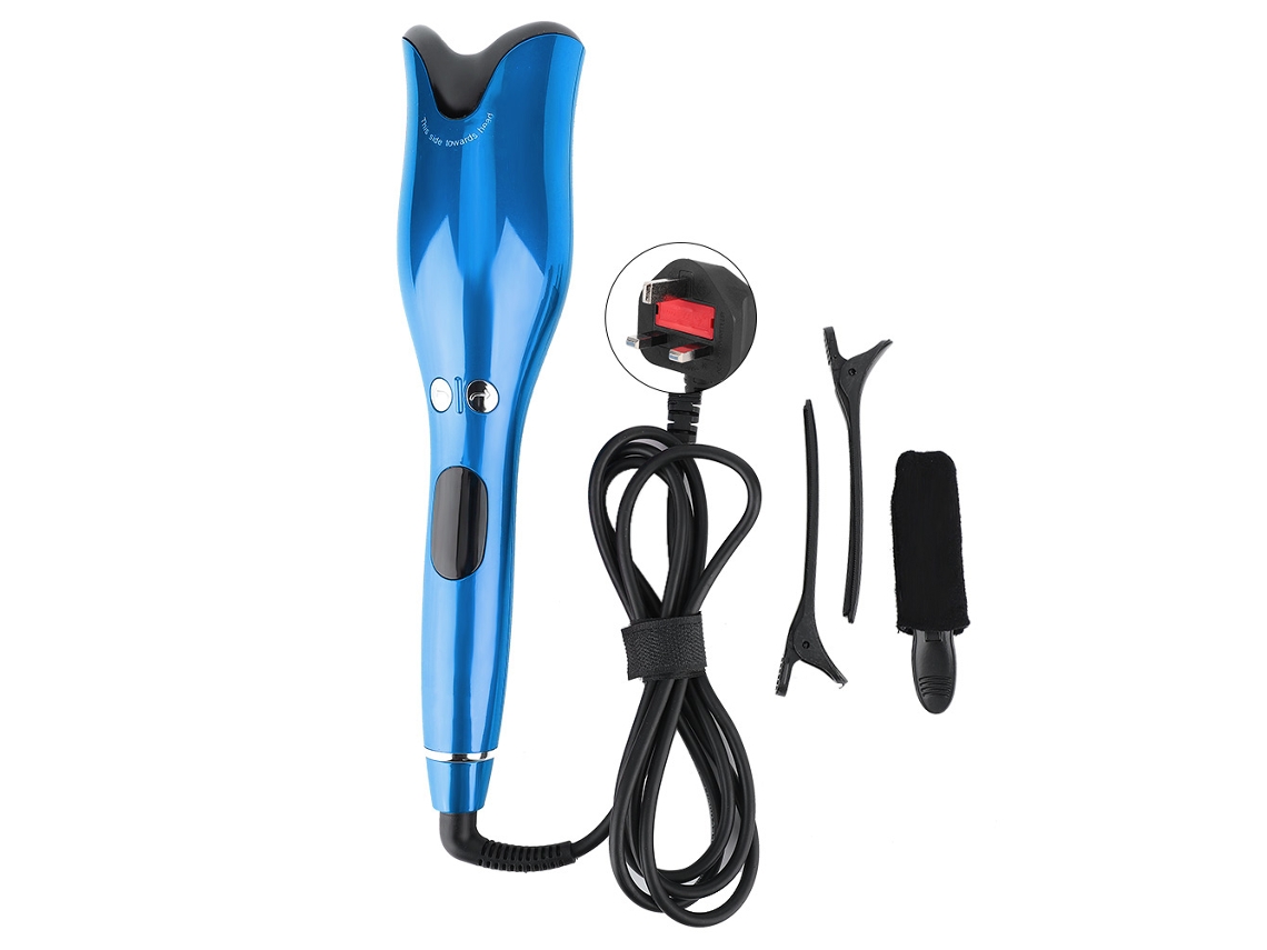 2026 plancha de Rizado Automática Antiquemaduras com Display Lcd e Cerâmica Giratória Azul para Cabelo