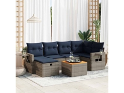 Vidaxl 7 Pcs Conjunto Sofás P/ Jardim C/ Almofadões Vime Pe Cinzento
