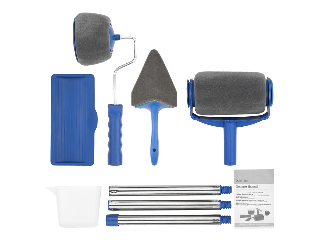 Conjunto de 6 pincéis com rolo de pintura multifuncional Novo para casa, pincel de canto, ferramenta azul + cinza Kq-000139
