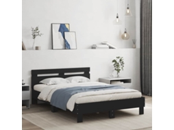 Vidaxl Estrutura Cama C/ Cabeceira 120x200 Cm Derivados Madeira Preto