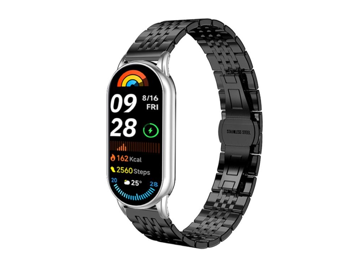 Bracelete Para Xiaomi Smart Band 10/9/8 Nfc - Aço Inoxidável - Sete Esferas (14mm) Preta
