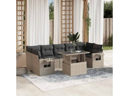 Vidaxl 8 Pcs Conj. Sofás Jardim C/ Almofadões Vime Pe Cinzento-claro