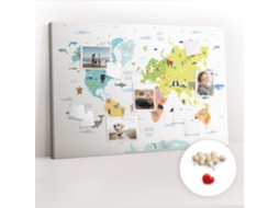 Quadro De Cortiça Mapa-múndi Com Animais Para O Corredor Espelharte (120x80 Cm)