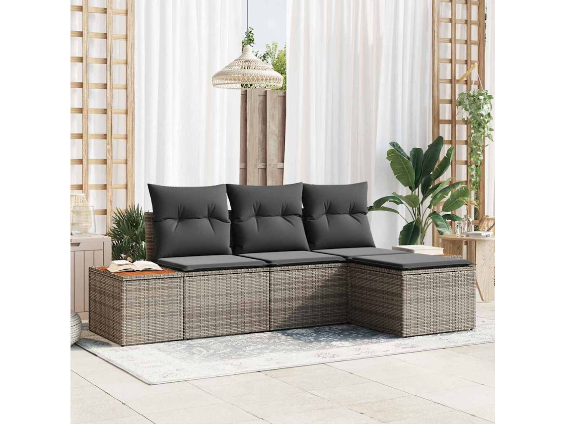 Vidaxl Conjunto De Sofá De Jardim Com Almofada 4 Pcs Cinzeto