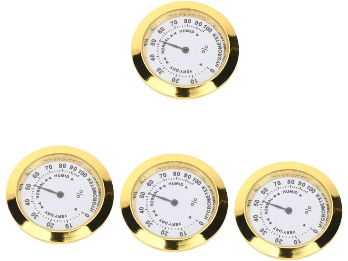Conjunto De 4 Higrômetros Redondos Para Medir A Umidade Em Instrumentos Musicais, Com Estojo.
