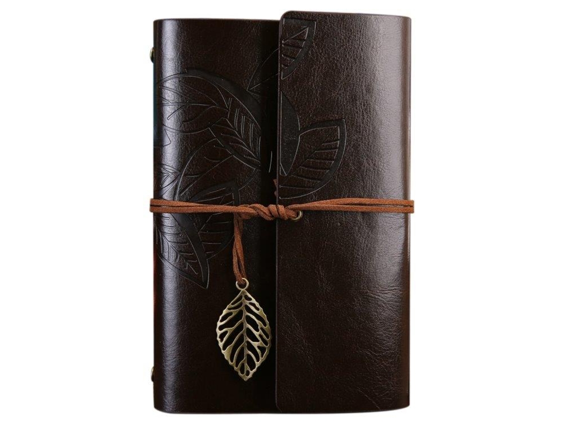 Caderno/ Diário Retrô com Capa em Imitação de Couro Macio e Decoração BRILVIBERA