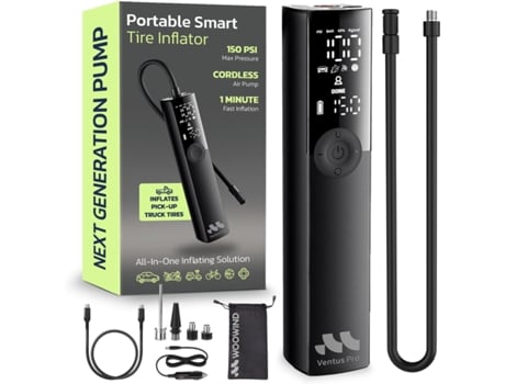 Ventus Pro Compressor De Ar Portátil, Insuflador De Pneus Para Carro, Insuflador Elétrico 150 Psi, Uso Sem Fio Ou Com Fio 12 V Dc Woowind