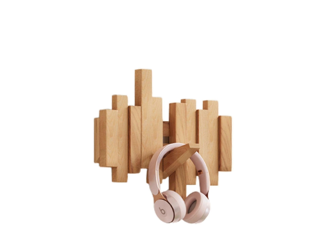 Cabideiro de Parede em Madeira com Formato Piano, Multifuncional e Dobrável, com 3 Ganchos, Ideal para Decoração de Ambientes. Cor: Faia BRILVIBERA
