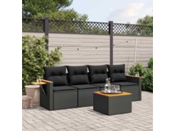 Vidaxl 5 Pcs Conjunto Sofás De Jardim Com Almofadões Vime Pe Preto