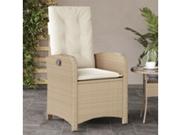 Cadeira De Jardim Reclinável Com Almofadões Vime Pe Bege Dkd Home Decor