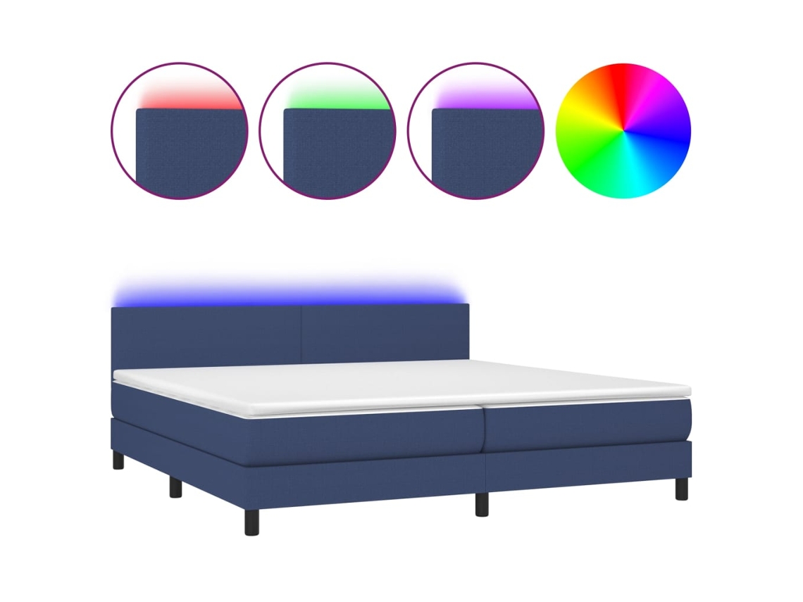 Cama Box Spring com Colchão e Led Tecido Azul MAISON EXCLUSIVE (200x200 cm)