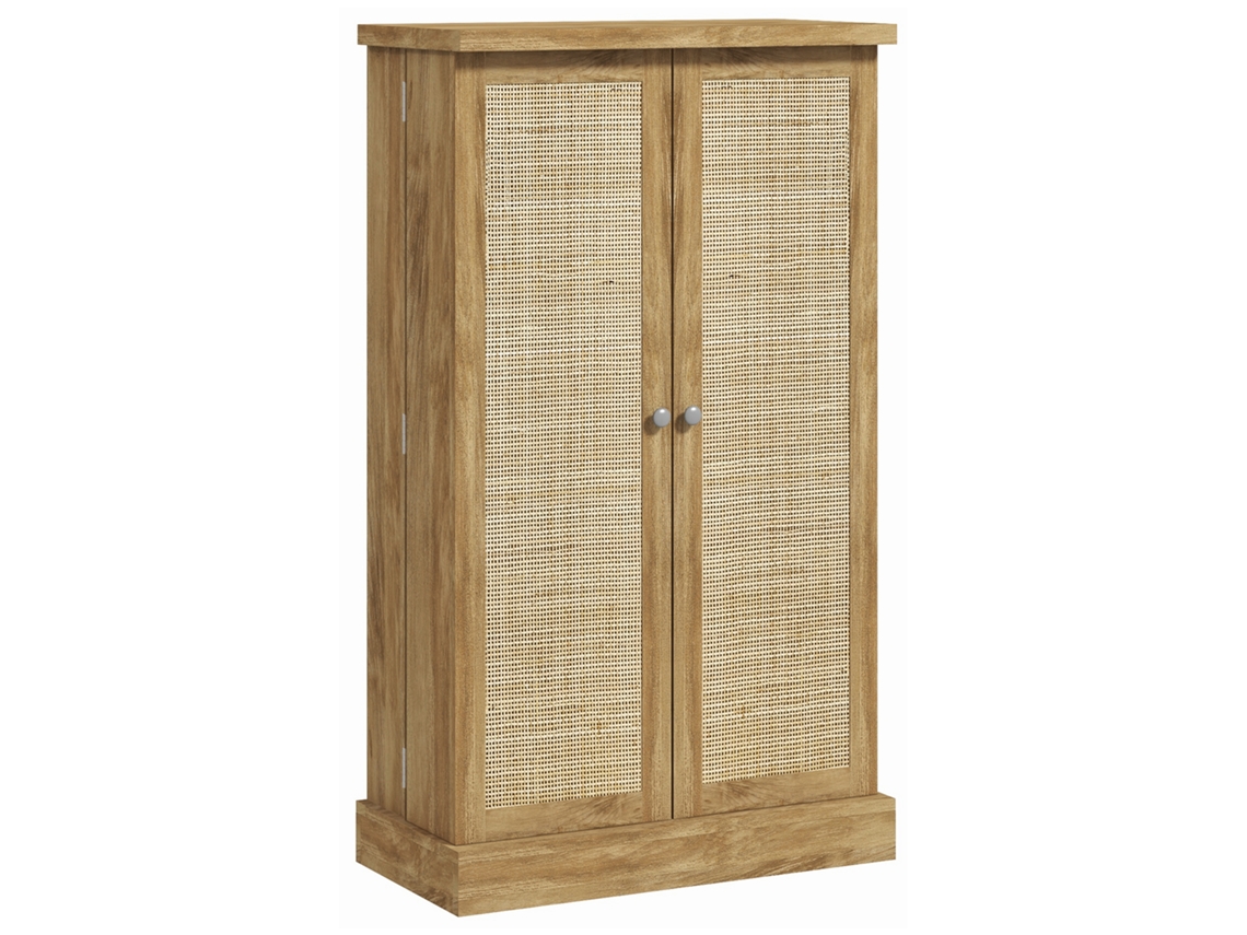 Armário De Cozinha Despensa Com 2 Portas De Vime E 16 Prateleiras 60x30x104 Cm Madeira