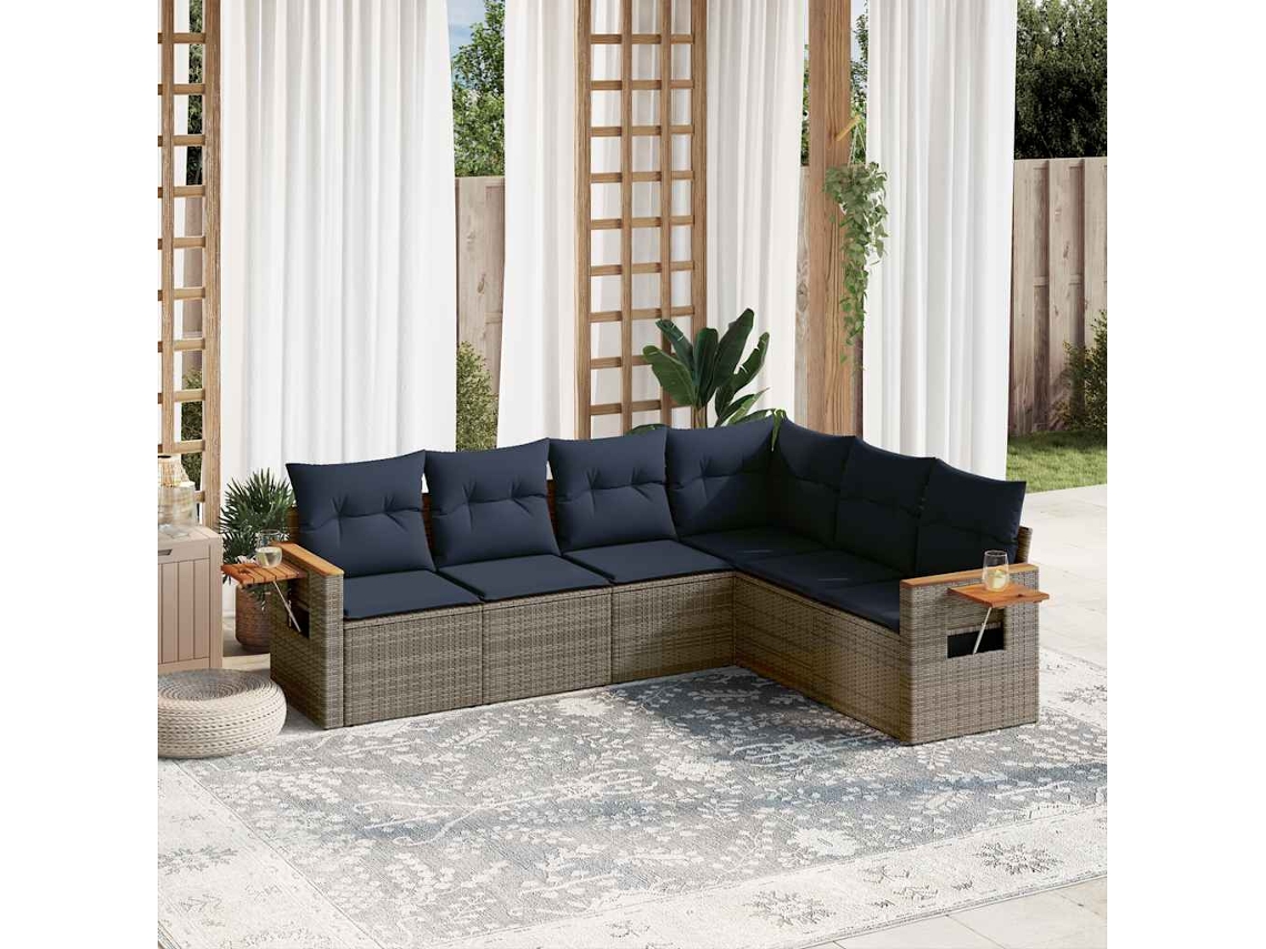 Vidaxl 6 Pcs Conjunto Sofás P/ Jardim C/ Almofadões Vime Pe Cinzento