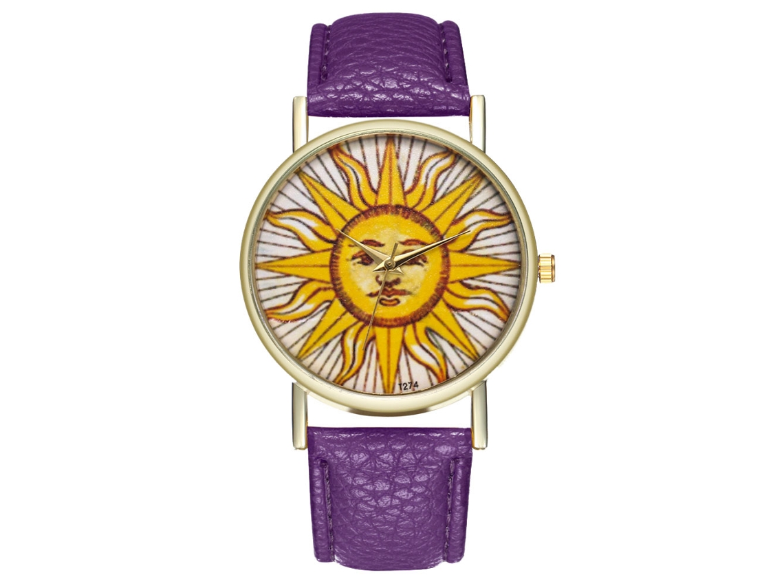 Relógio Analógico de Quartzo Pulseira Pu Zhoulianfa Feminino Masculino Sol (roxo)