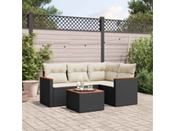 Vidaxl 5 Pcs Conjunto Sofás De Jardim Com Almofadões Vime Pe Preto