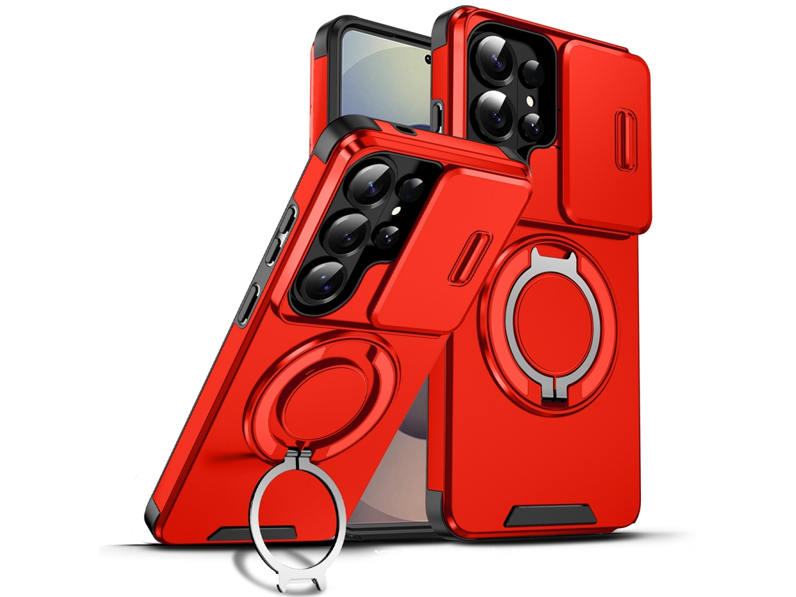 Capa Compatível Com Celular Samsungsung Com Suporte Deslizante Para Janela, Fixação Vermelho - Samsungsung S26 Edge