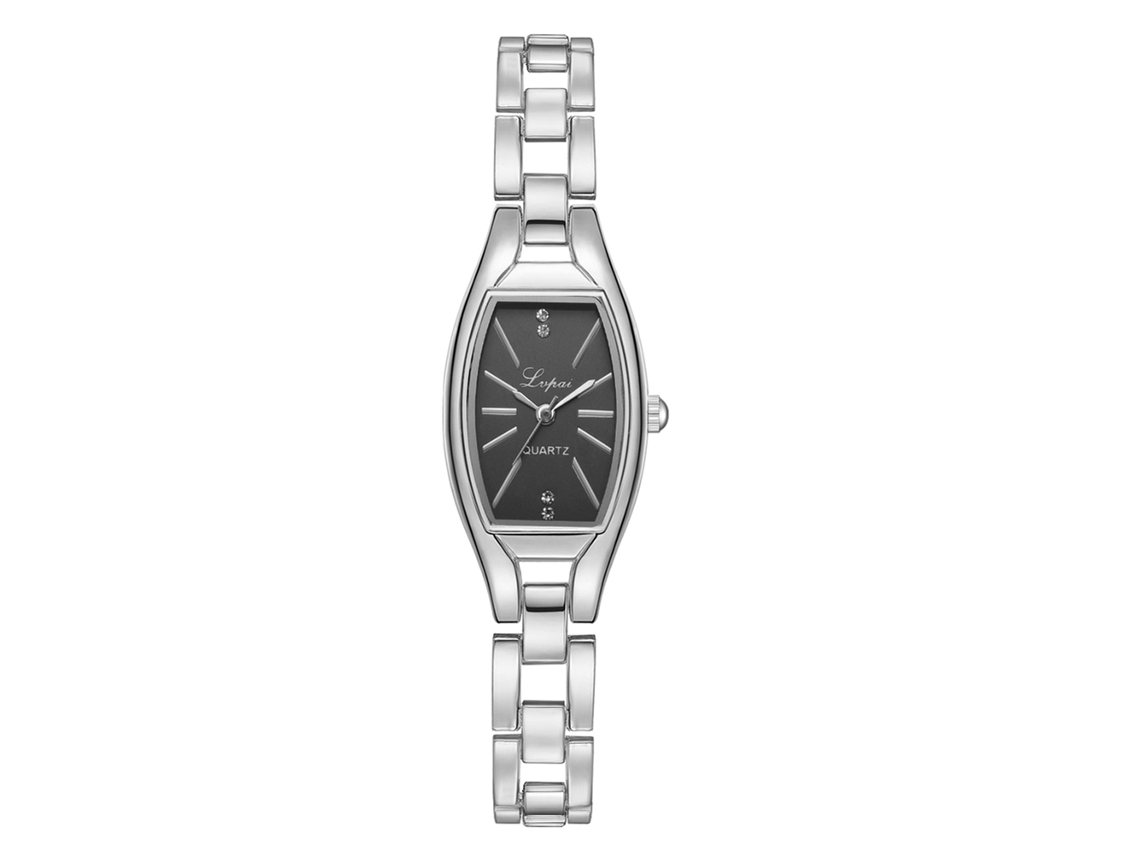 Relógio de Pulso Feminino Fashion com Pedras de Rinoceronte e Movimento de Quartzo Silver Black Dial