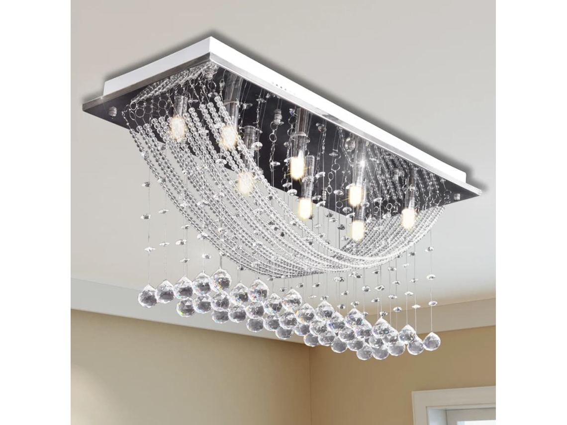 Lâmpada De Teto + Missangas Cristal Brilhantes, 8 X G9, 29 Cm Branco