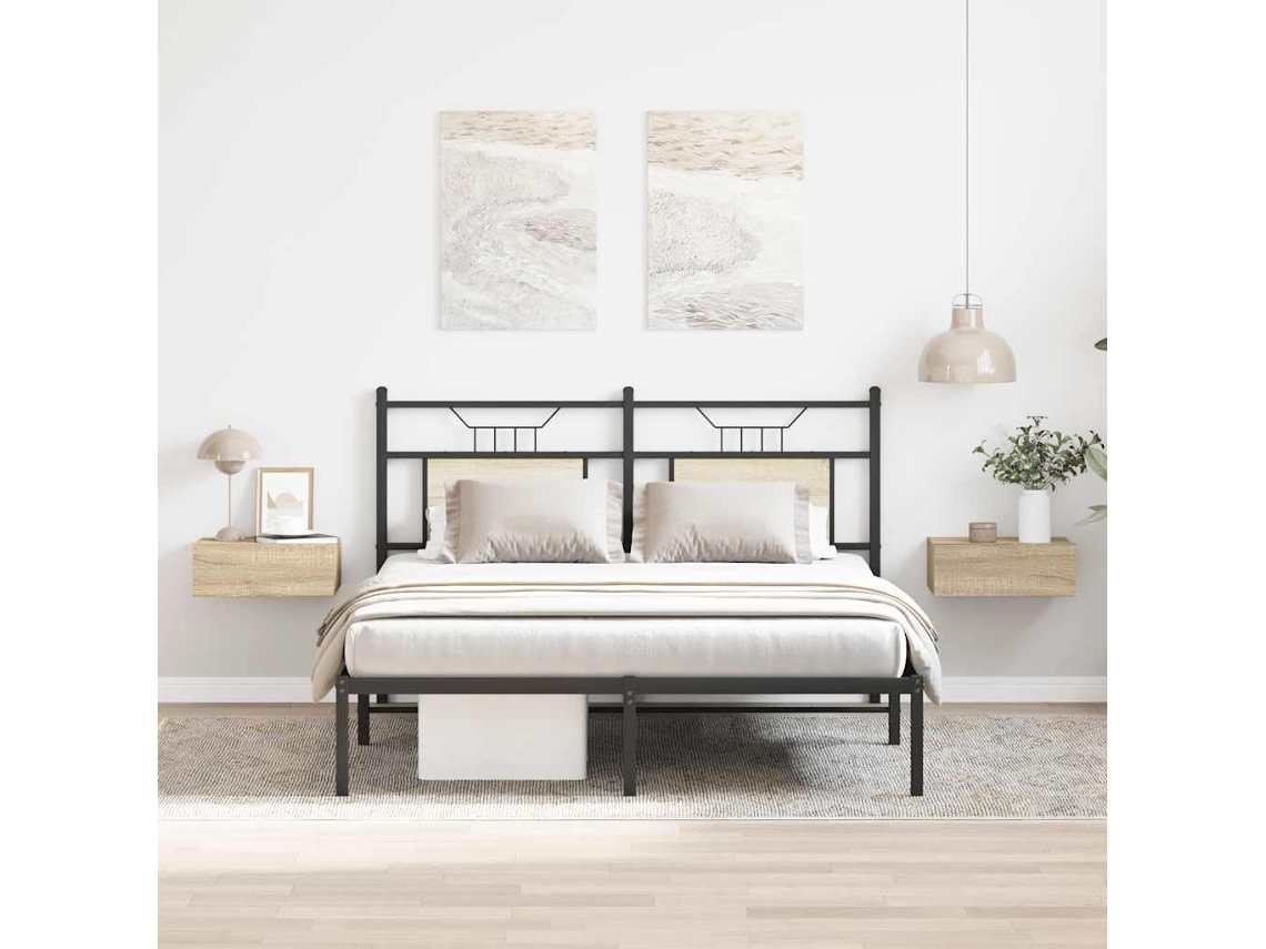 2 Pcs Mesa Cabeceira | Criado-mudo | Armário De Cabeceira Suspensa Derivados Madeira Carvalho Sonoma