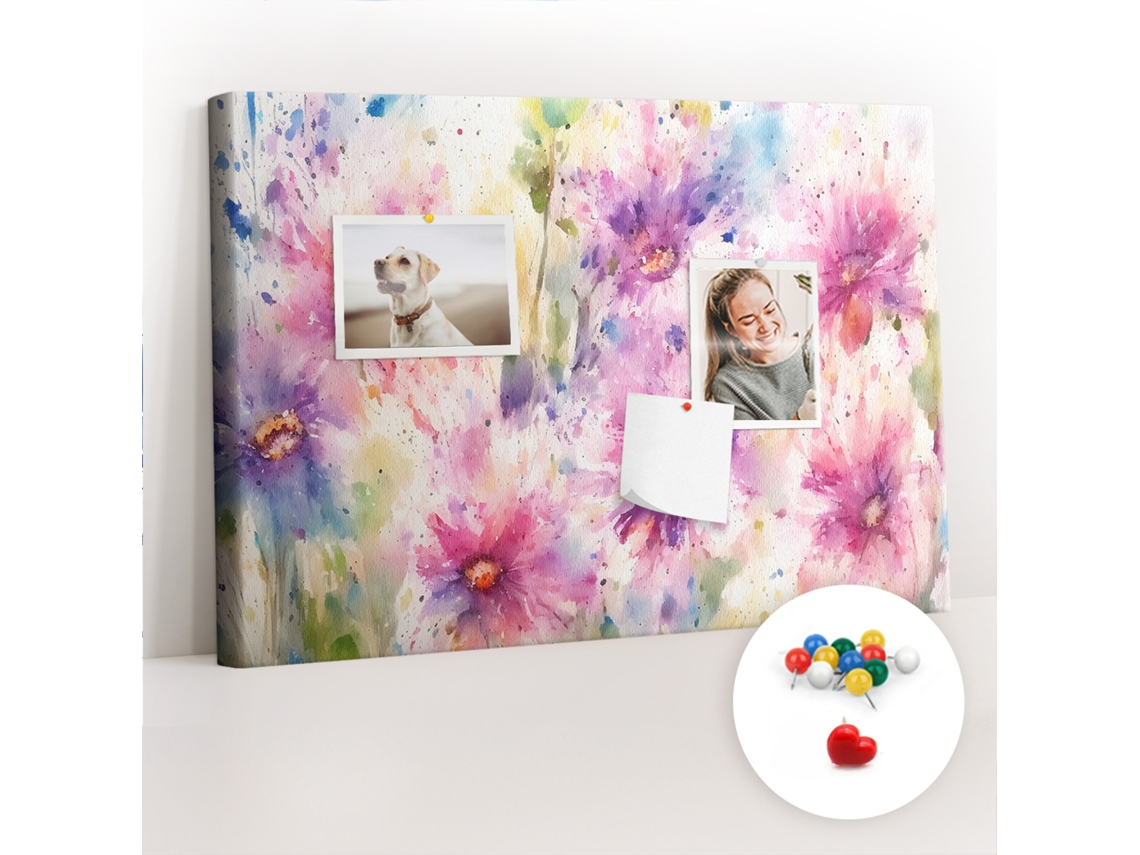 Quadro De Cortiça Flores Pintadas Para O Corredor Espelharte (60x40 Cm)