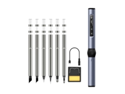 Kit De Soldador Eléctrico Digital Com Display Ajustável De Temperatura Aquecimento Rápido Mini Soldador Eléctrico Dc9‑24v Cinza Azul
