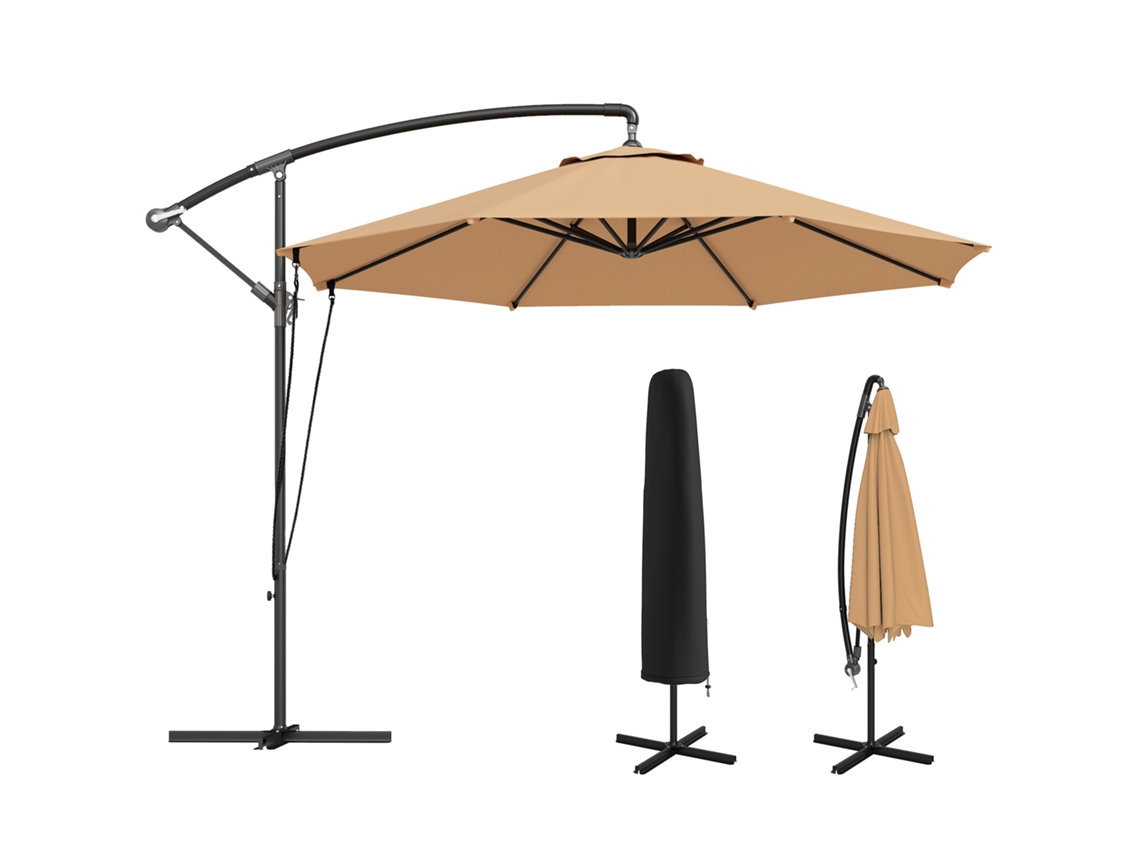 Offset Parasol Ø290cm, Cross Base, Wind Rope, Khaki