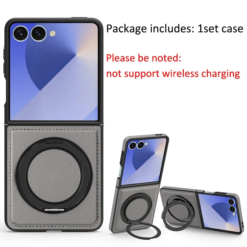 Capa De Luxo Magnética Giratória 360° Para Celular (cinza, Galaxy Z Flip7 Fe), Capa Protetora De Couro.