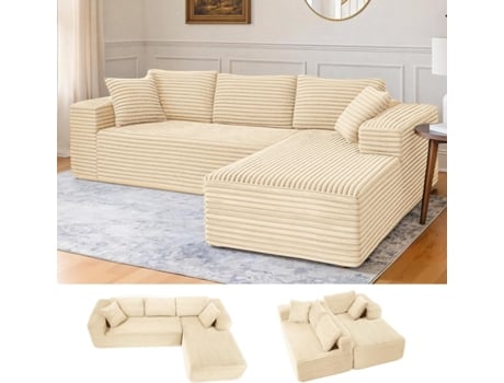 Sofá Modular De 105,sofá Em L Com Braços Largos, Tecido De Bombazine,chaise Longue,sem Necessidade De Montagem Comhoma