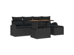 Conjunto 6 Conjunto De Móveis Para Exterior Vidaxl Preto Vime Pe (100 X 55 X 73 Cm)