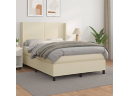 Vidaxl Cama Com Molas/colchão 140x190 Cm Couro Artificial Cor Creme