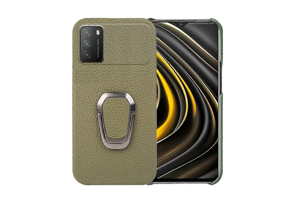 Capa De Celular Xiaomi Poco M3 Com Suporte De Anel E Textura De Lichia Em Couro.