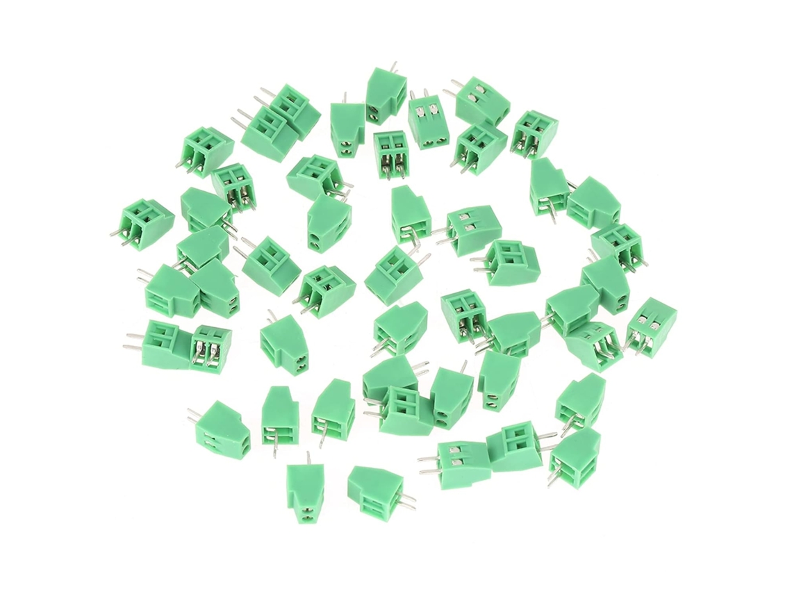 50 peças de conectores de bloco de terminais de parafuso, 2 pinos 2.54 PCB, bloco de terminais de parafuso universal verde para PCB de baixa frequência